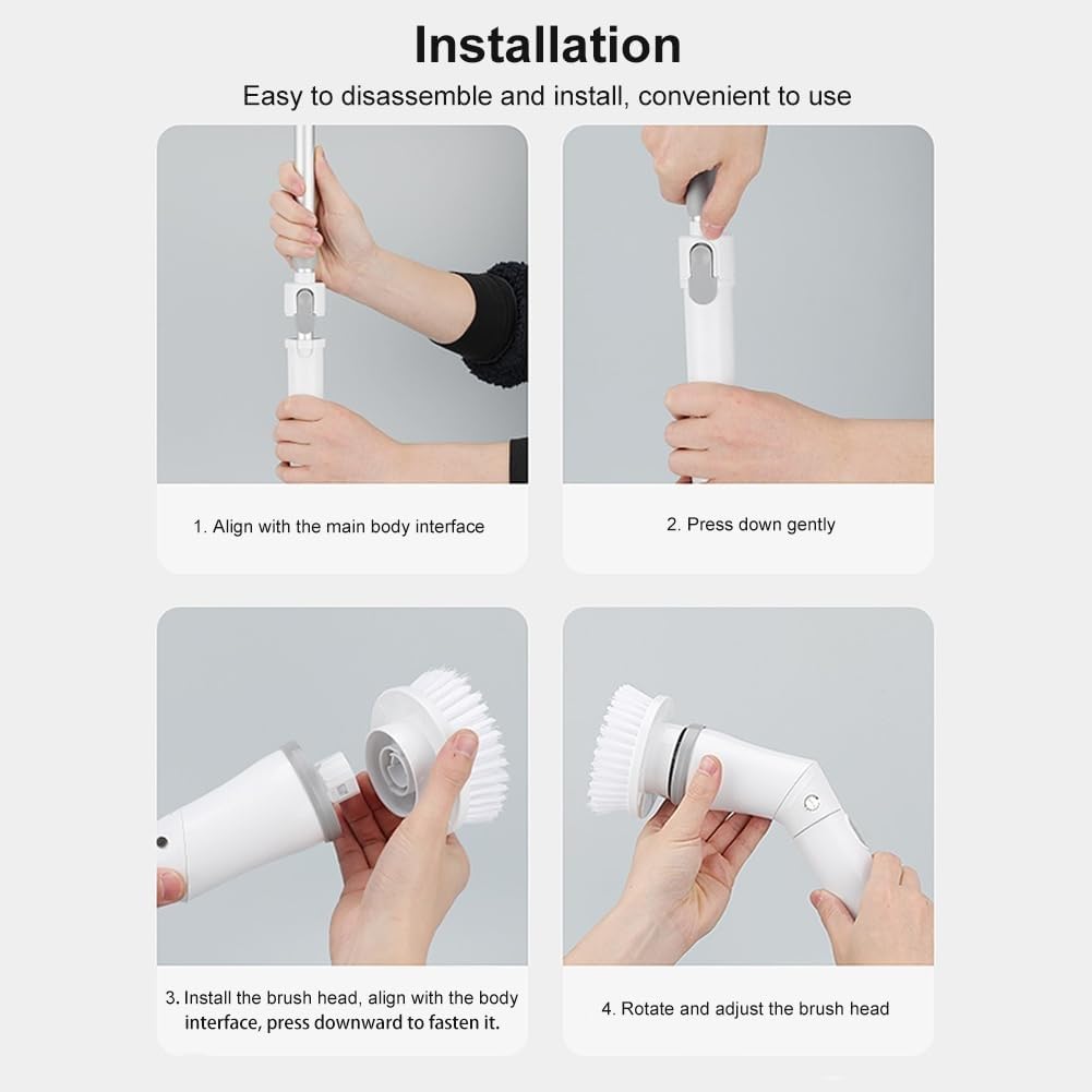 Fregadora Giratoria Eléctrica Cepillo De Limpieza Turbo Giratorio Multiusos Inalámbrico Con Brazo De Extensión Ajustable 6 Cabezales De Limpieza Reemplazables Suministros De Limpieza For El Hogar