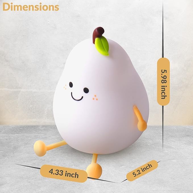Red-Rubby Silicone Pear Night Lamp, RGB 7-Colour Changing, USB Rechargeable, 1200mAh Battery, Touch Control, 15-20 Hour Working Time 1