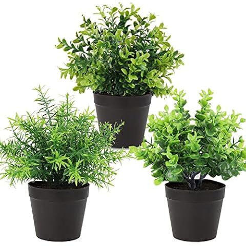 Artificial Plants Potted Set-Decorative Fake Plant Faux Plastic Plant for House Office Desk Bathroom Kitchen DIY Decor Gift Set of 3 Cover