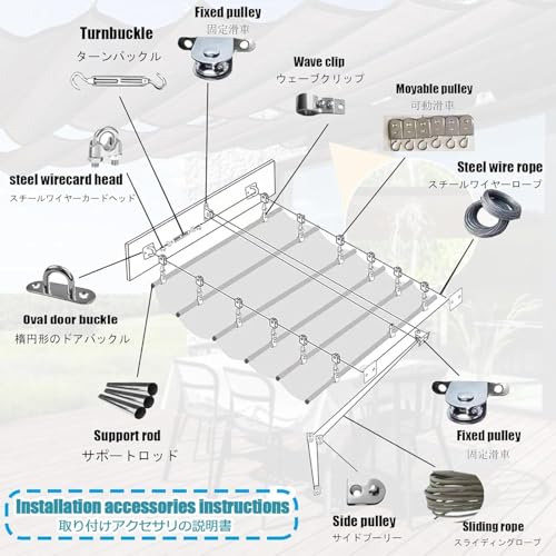 Auvent rétractable pergola en U - Toile de vague rétractable 1.1x12m pour ombrage extérieur - 8