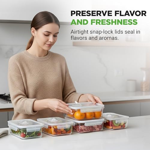 NutriChef 10-Piece Superior Glass Food Storage Containers Set (5 Containers + 5 Locking Lids),Stackable Meal-prep Design, BPA-free Airtight Clear Locking lids with Vent Lids & Air Hole, NCCLX5 - Thumbnail 4
