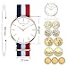 Relojes Mujer Ultradelgado Reloj Raya Nylon Casual, Azul-Blanco-Rojo