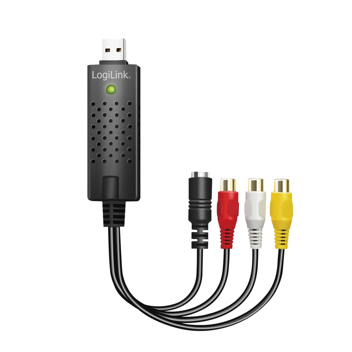 LogiLink VG0030A - USB 2.0 Audio/Video Grabber, 3 x cinch + miniDIN5 (S-Video) do Windows 7/8/10/11, Mac OS 10.7 lub nowszych, Android 5.0 lub nowszy