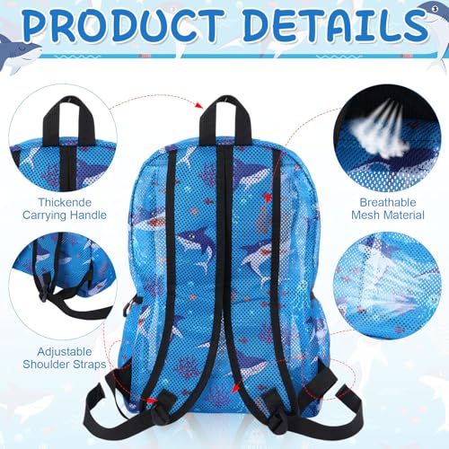 3 Pack Mesh Backpack for Kids with Lunch Bag and Pencil Case Boys Girls School Travel Beach Gym Sports Bookbag (Shark)4