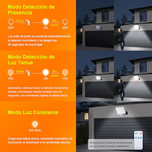 Miniatura 3 de Grifema Gd201 Luz Solar Exterior Con Sensor De Movimiento, 108 Leds 3 Modos 1500mah , Foco Solar Exterior Con Control Remoto, Ip65 Impermeable Para Jardín, Garajes