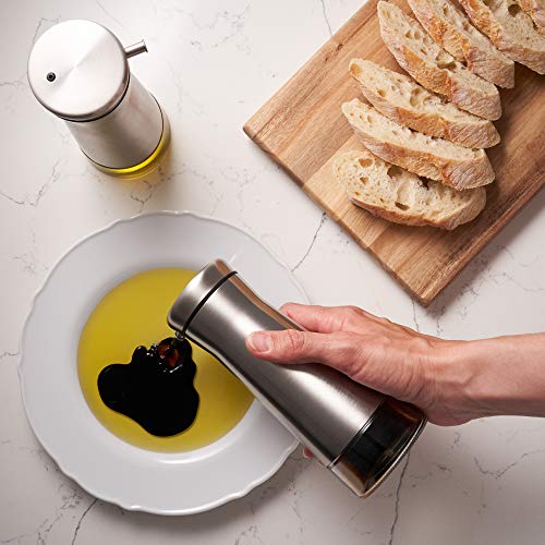 Gorgeous Olive Oil And Vinegar Dispenser Set of 2 - Elegant Stainless Steel Oil Cruet Set For Easy & Drip Free Pouring