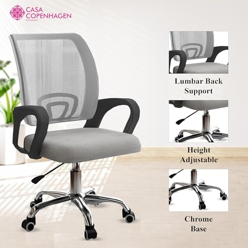 Image of Casa Copenhagen (Pack of 3 Ergonomic Desk Mesh Computer Chair with Lumbar Support Armrest Executive Rolling Swivel Adjustable Mid Back Office Chair - Grey Stone & Black Handle