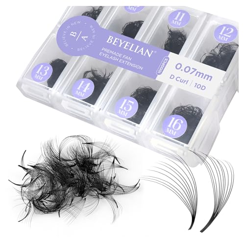 BEYELIAN 0.07mm 10D Curl Volume Lash Extensions - Premade Fans, Handmade Loose Fans, 9-16mm Mixed