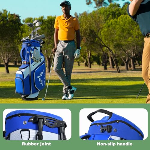 uniHimal 14-Way Golf Stand Bag, Premium Lightweight Golf Bag, Interchangeable PE-Padded Straps & Stabilizing Kickstand - Plush-Lined Top with Waterproof Cover, Royal Blue-White