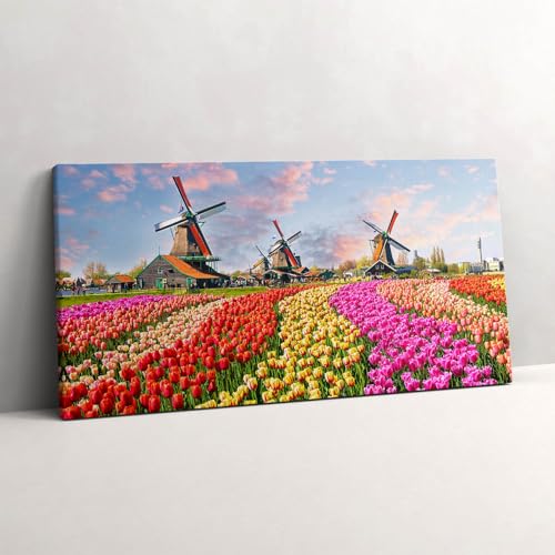 Tableaux 120x60cm Paysage avec tulipes Pays-Bas pour décoration murale de salon