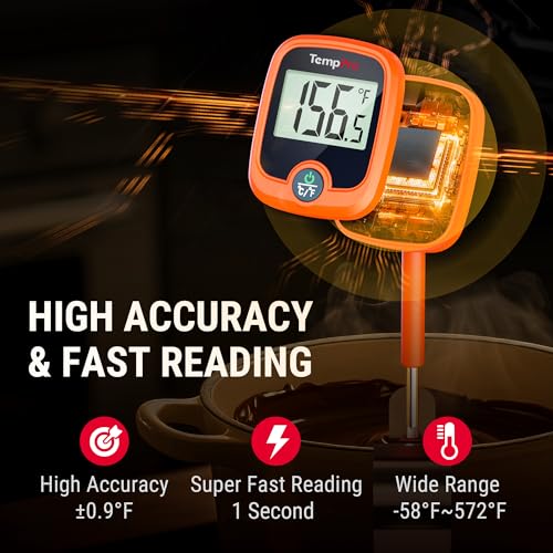 Image of TempPro TP509 Candy Thermometer with Pot Clip, 10 inch Long Probe Instant Read Meat Food Thermometer with LCD, Cooking Oil Deep Frying Thermometer for Brewing Fathers Day Gift (Previously ThermoPro)