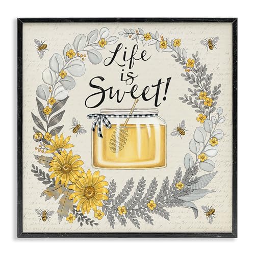 Stupell Industries Deb Strain Décoration murale encadrée Life Is Sweet Wreath par Deb Strain, cadre noir, 61 x 61 cm