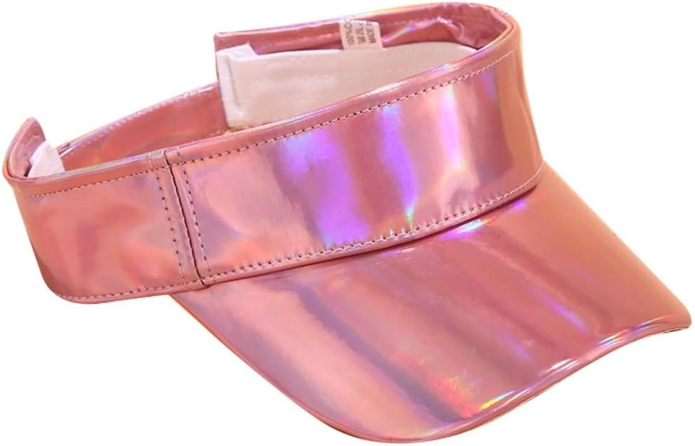Shiny PU Leather Sport Sun Visors for Men Women Fashion Laser Summer Visors Adjustable Empty Top Ponytail Baseball Cap