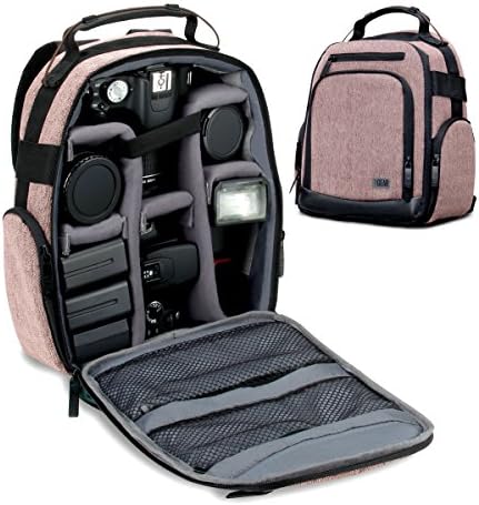 USA GEAR Portable Camera Backpack for DSLR (Brown) with Customizable Accessory Dividers, Weather Resistant Bottom and Comfortable Back Support - Compatible with Canon, Nikon and More