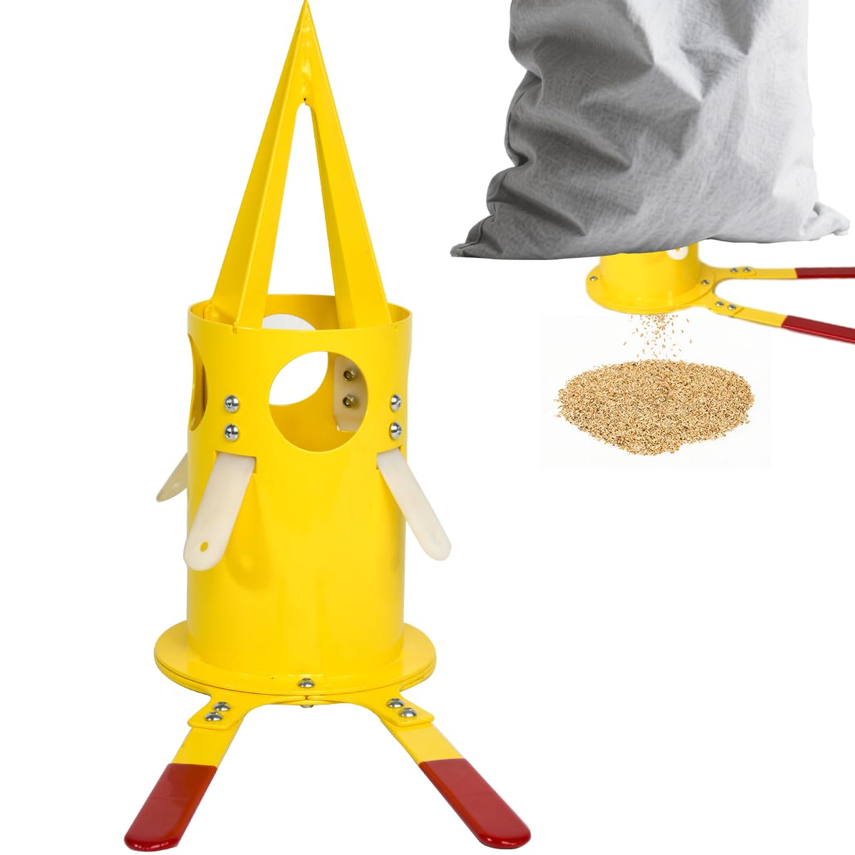 HOWUXZO Big Bag Dispenser Bulk Bag Unloader – Heavy Duty Feed Unloader Tool for Animal Feed, Grain, Fertilizer – Rust-Resistant, Portable for Farm, Warehouse, Home Use (Yellow + Red)