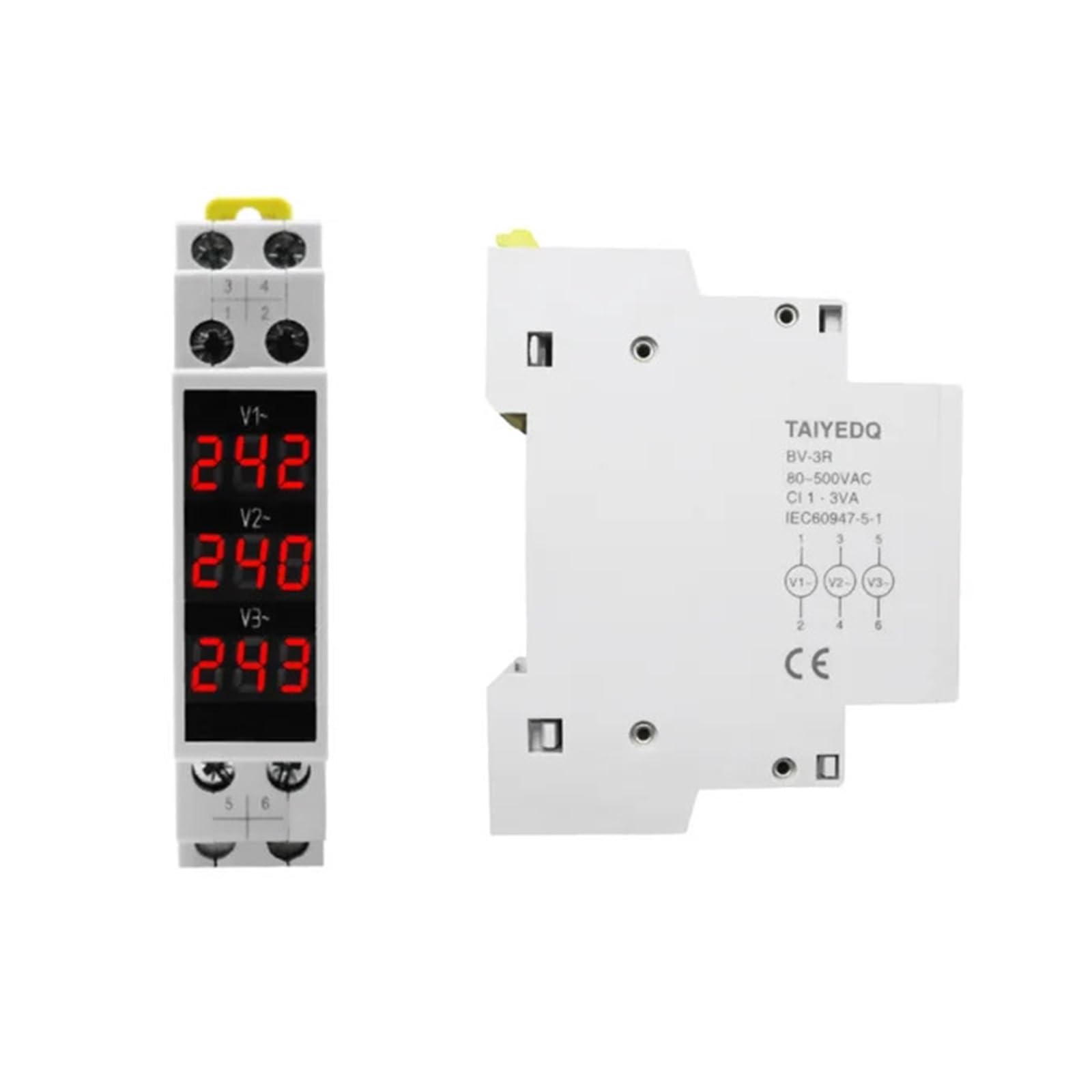 Din Rail Mount Three Phase Voltage Meter AC 80-500V Modular Voltage Meter LED Digital Display BV-3R