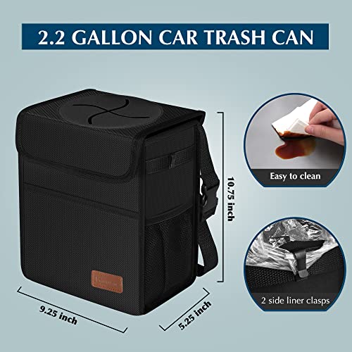 Image of Femuar Leak Proof Car Trash Can with Lid - Waterproof Automotive Garbage Bin for SUVs, Collapsible and Portable Car Trash Bag, Black