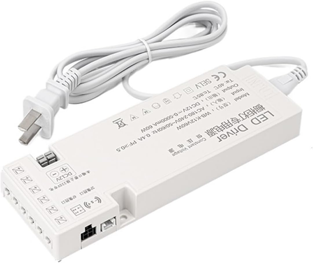 Mini Wardrobe Cabinet Light Dedicated Power Supply Constant Voltage line Interface Transformer Exhibition Wine Cabinet Layer Light Strip(DC12V-60W 1m Power Cord)