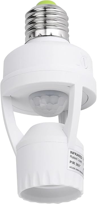 PIR Motion Sensor Light Socket Smart Screw in Light Bulb Outlet Compatible with E26/E27 Motion Activated Bulb Holder Adapter Automatic Control for Garage Storage Room