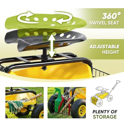 image for Sekey Garden Cart Rolling Workseat, Heavy Duty Garden Scooter with 360