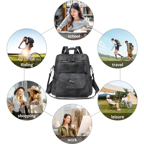 Image of Backpack Purse for Women, PU Leather Backpack Purse, Fashion Travel Anti Theft Backpack, Multipurpose Lightweight Waterproof Convertible Purse Shoulder Bag Handbag, Black