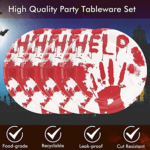 Khaivi Halloween Party Supplies Pick- Bloody Party Scary Time Blood Hand Print Dinnerware Set 20Pcs Dessert Plate And 20Pcs Napkins, Serves 20 Guest #TOP4
