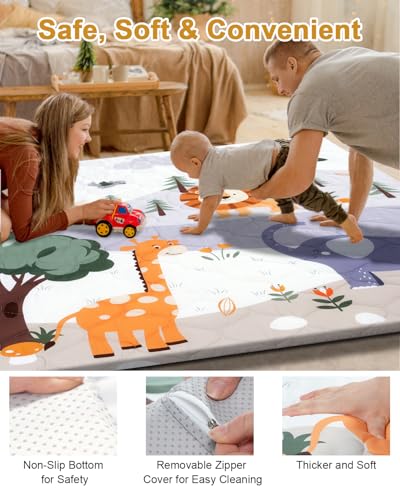 Premium Foam Baby Play Mat 71x59 – Removable & Machine Washable Cover, Extra Thick Padding Playpen Mat, Non-Slip Crawling Mat, Easy to Clean for Infants, Toddlers & Babies - Image 3