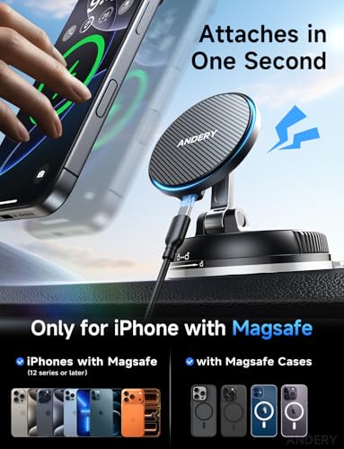 ANDERY MagSafe Car Mount with 15W Wireless Charging — view 7
