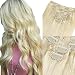 Blonde Hair Extensions Clip in Human Hair 16 inch Platinum Blonde 7 PCS Full Head #60 Silky Long Straight 70g Remy Fine Hair for Women