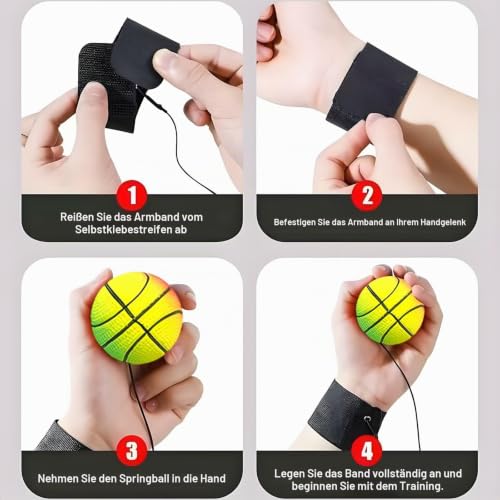 DBAILY Springball mit Schnur 4 PCS Ø 47mm Handgelenk Return Ball Ball mit Gummiband Balls mit Schnur für Kinder Erwachsen