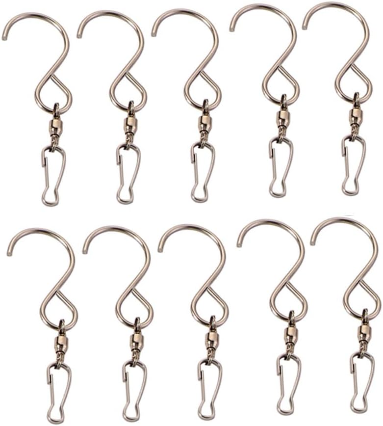 Leadigol 20 PCS Smooth Spinning Dual Clip Swivels Wind Spinner Hangers,Hanging Hook Multifunction Clip for Wind Chimes Bird Feeder Plants Pot Solar Light Garden S Shaped Organization Hanger(Silver)