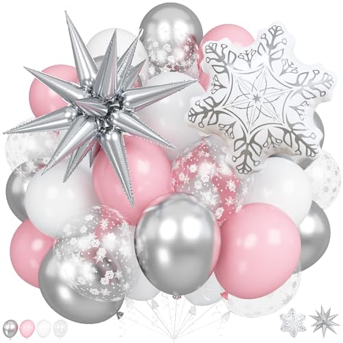 Image of Pink Winter Wonderland Christmas Balloons, for Princess Snow Party Balloon