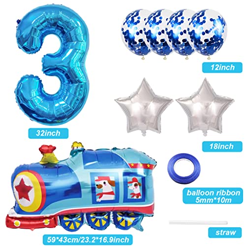 Weenkeey 3Rd Train Birthday Balloons Train Balloon 3Rd Birthday Decor Giant Train Aluminum Foil Balloon Number 3 Mylar Balloon For Railroad Party Boys Birthday Decor - Blue #TOP1