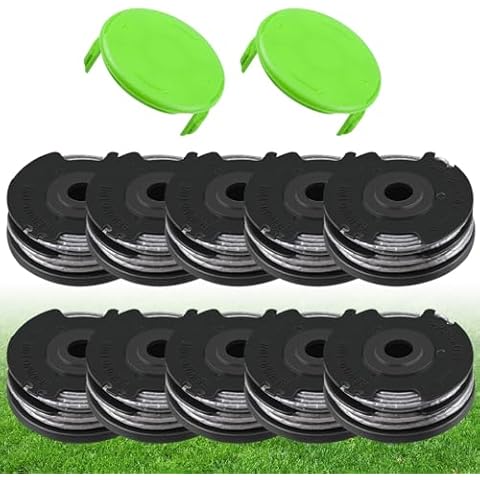 Kudoosen 2900719 Weed Wacker Spools for Greenworks 20ft 0.065" 2101602, 2101602A, STBA40B210, 2101602, ST40B410 Replacement Trimmer Spools,10-Line Spool + 2Cap Cover
