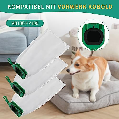 12 Stück Staubsaugerbeutel,Staubbeutel für Vorwerk Kobold VB100 FP 100 Premium Filtertüten mit 3 Motorschutzfilter Ersatz Staubbeutel für Kobold VB100 Akku-Staubsauger