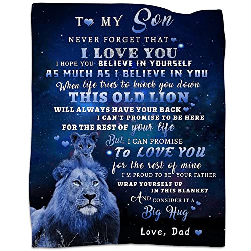 tgruihm to My Son Blanket from Dad, Blue Lion Blanket for My Sons, Son Gifts from Dad, Christmas...