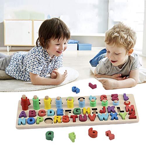 Sendida Alphabet Number Montessori Toys - Early Learning Math Toys Wood Puzzles ABC Letters Educational Sorting Count Toy Board for Toddlers, Preschool Stacking Blocks Gift Toys for Ages 3-6 Years - Thumbnail 6