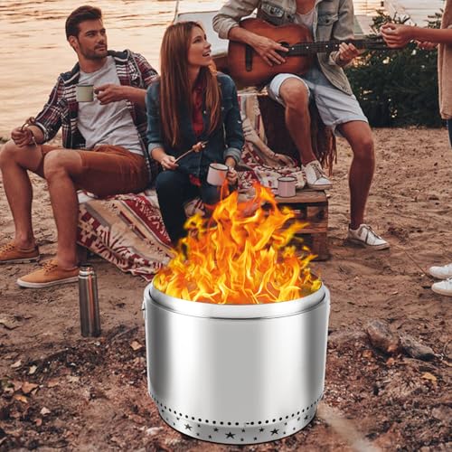 Garvee 27 Inch Stainless Steel Smokeless Fire Pit, Outdoor Portable Smokeless Firepit, Low Smoke Firepit for Backyard Patio Garden Picnic Camping Bonfire