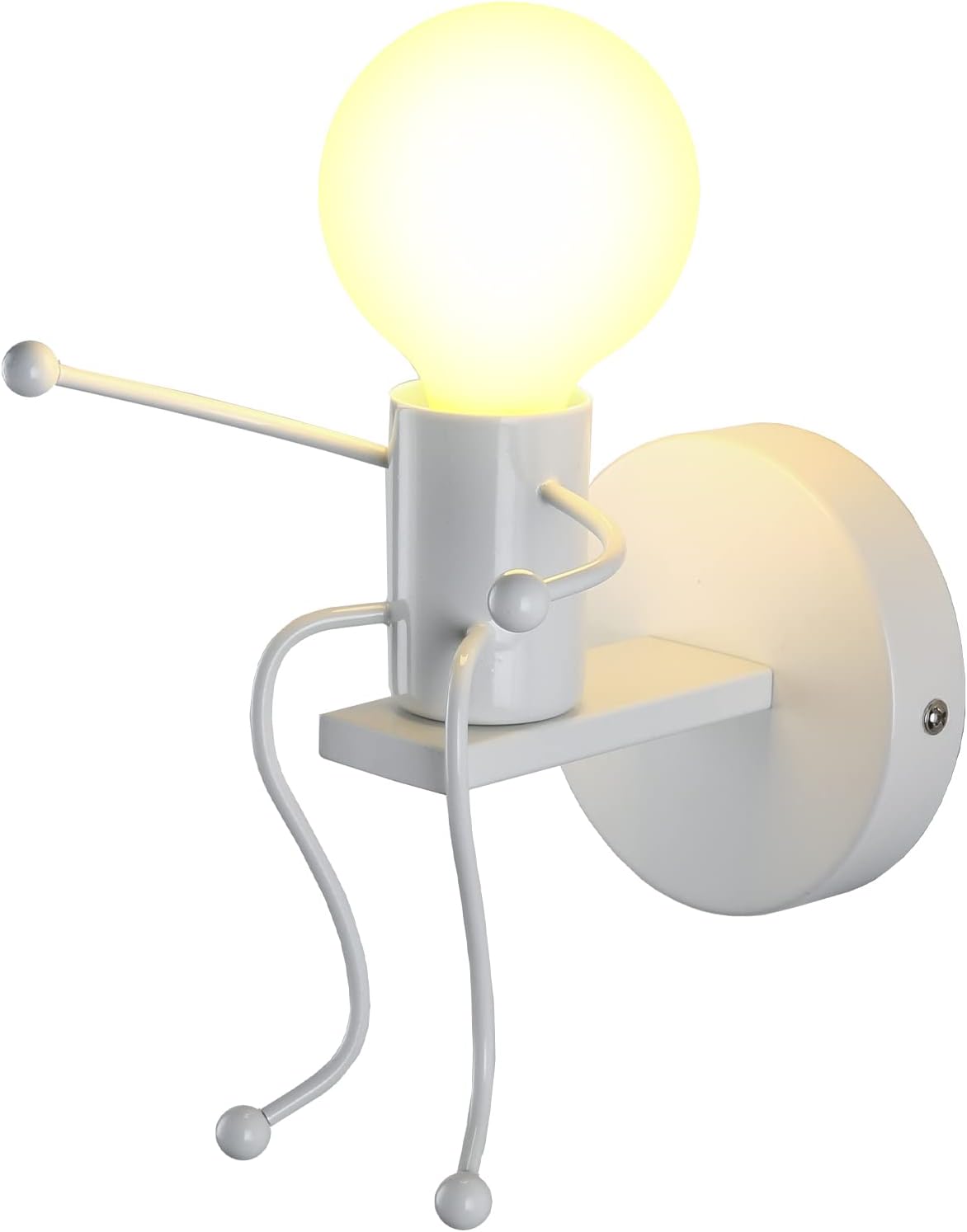 Mini Wall Light Fixture Baking Paint Creative Little People Wall Lamps Bedroom Decoration Metal Bedside Lamp Modern Children Cartoon Doll Wall Sconces Gift LED Lighting Indoor E26 Base (White)
