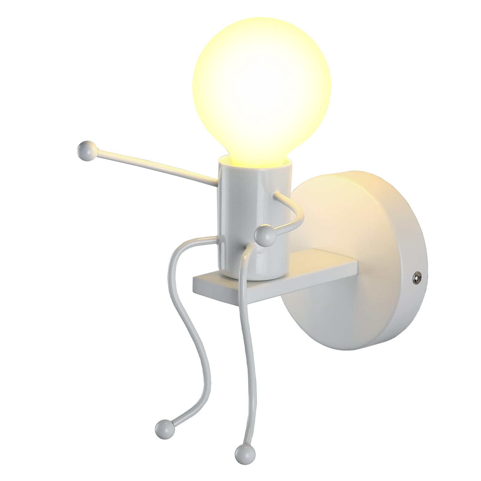 SOUTHPO Mini Wall Light Fixture Baking Paint Creative Little People Wall Lamps Bedroom Decoration Metal Bedside Lamp Modern Children Cartoon Doll Wall Sconces Gift LED Lighting Indoor E26 Base (White)