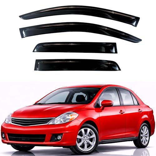 Image of KPY Rain Guards Fit for 2007-2011 Nissan Versa Sedan, Out-Channel Window Visors Vent Wind Deflectors 4PC, Car Accessories for 2007-2012 Nissan Versa Hatchback