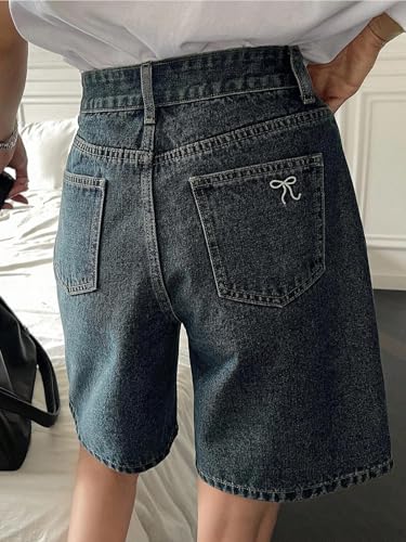 Image of GRECIILOOKS Denim Shorts for Women | Shorts for Woman | Western Denim Short's - Trendy Knee Length Casual Bottoms | Daily Relaxed Fit Summer Stylish with Functional Pockets