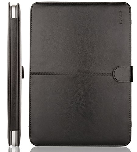 Image of Mosiso MacBook Pro 15 PU Leather Case 2017 / 2016 Release A1707, Book Folio Stand Cover with Clear Straps at Top Corners for Newest MacBook Pro 15 Inch with Touch Bar, Black