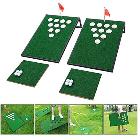 OOFIT Golf Pong Cornhole Game, Exciting Golf Chipping Target for Enthusiasts and Beginners, Backyard Battle Golf Corn Hole Set, Ideal Gift for Adults, Men, Family, Golfer and Friends - Black Cover