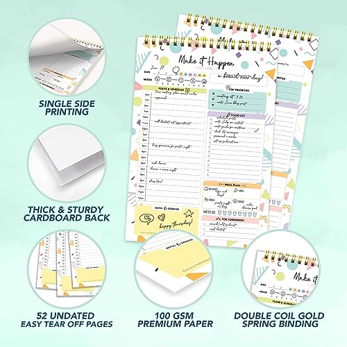 Decorably Daily Planner Pad Detailed - 52 Easy Sheets Daily To Do List Planner, 6.5x10in Spring-Bound To Do List Notepad, Things To Do Notepad, To Do List Pad, Daily Planner Notepad - Thumbnail 4