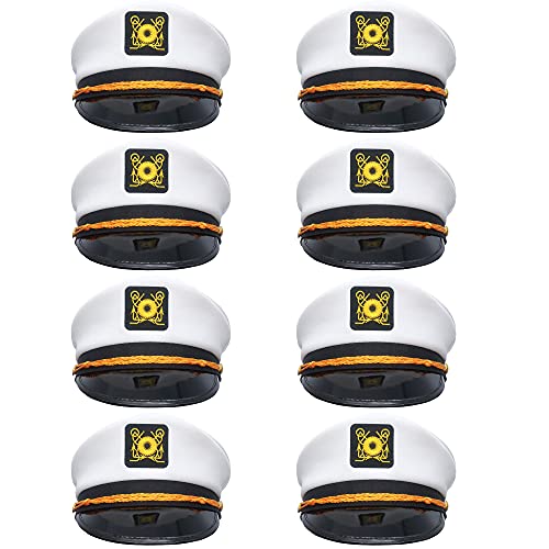 Sgbetter 8 Pieces Captain Hats Adjustable White Sailors Navy Marine Admiral Caps For Yacht Theme Party Costume Accessory (Style 1) #TOP1