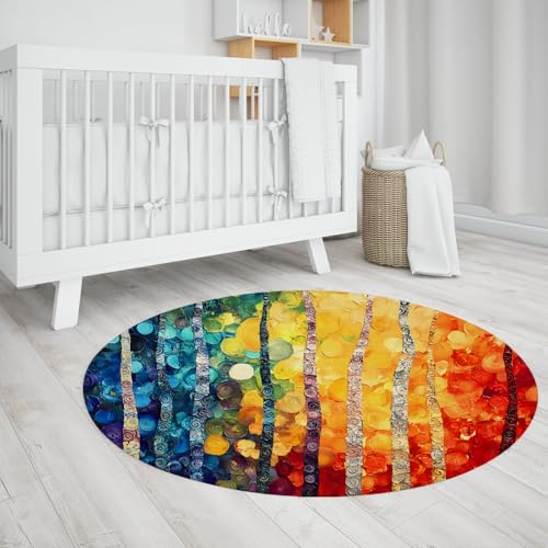 Tapis rond antidérapant motif tronc d'arbre abstrait moderne 140cm