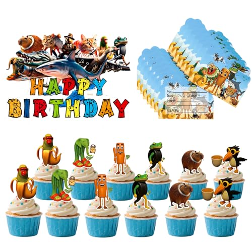 Italian Brainrot Cupcake Toppers,Brainrot Birthday Invitation Cards by Generic - Used condition - US$7.12