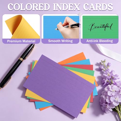 JIANTA Colored Index Cards 3x5 Inch, 300PCS Lined Flash Cards, Ruled Note Cards, 150GSM Thick Double-Sided Study Cards, 6 Bright Colors for School, Classroom, Office, Learning & Home - Image 3