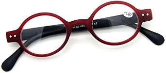 Agstum Designer Small round Oval Vintage Spring Hinge Reading Glasses Eyeglasses Readers +1.00, Red frame with black temples